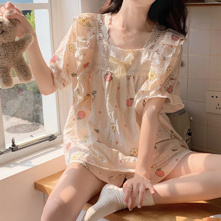 Bộ đồ ngủ vải cotton tay ngắn phồng thời trang dành cho nữ