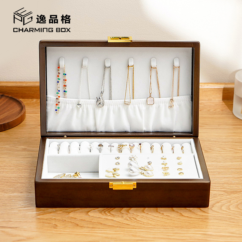 Hộp đựng trang sức CASEGRACE hình chữ nhật bằng gỗ phối nhung sang trọng thời trang cao cấp