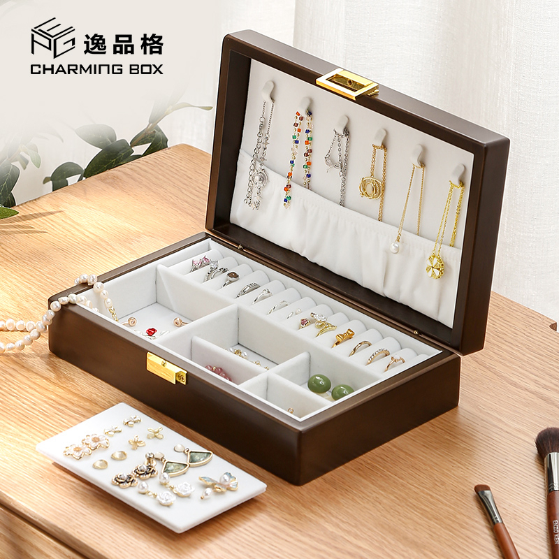 Hộp đựng trang sức CASEGRACE hình chữ nhật bằng gỗ phối nhung sang trọng thời trang cao cấp