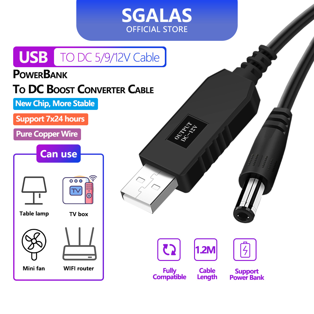 SGALAS-Dây cáp chuyển đổi đầu cắm,USB 5V sang 12V Pin dự phòng chuyên dụng