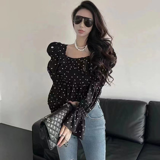Áo Kiểu Tay Dài Cổ Vuông In Họa Tiết Hoa Phong Cách Cổ Điển Thời Trang Hàn Quốc Cho Nữ
