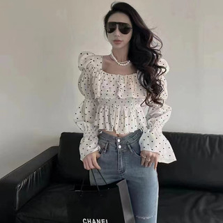 Áo Kiểu Tay Dài Cổ Vuông In Họa Tiết Hoa Phong Cách Cổ Điển Thời Trang Hàn Quốc Cho Nữ