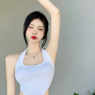 Áo ZHELIHANGFEI không tay cổ yếm trễ màu trơn thường ngày dành cho nữ