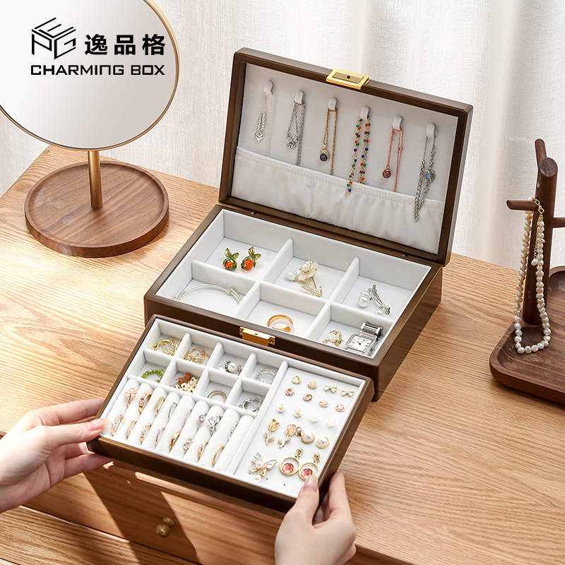 Hộp Đựng Trang Sức Bằng Gỗ Trơn Sắp Xếp Gọn Gàng Cho Nữ