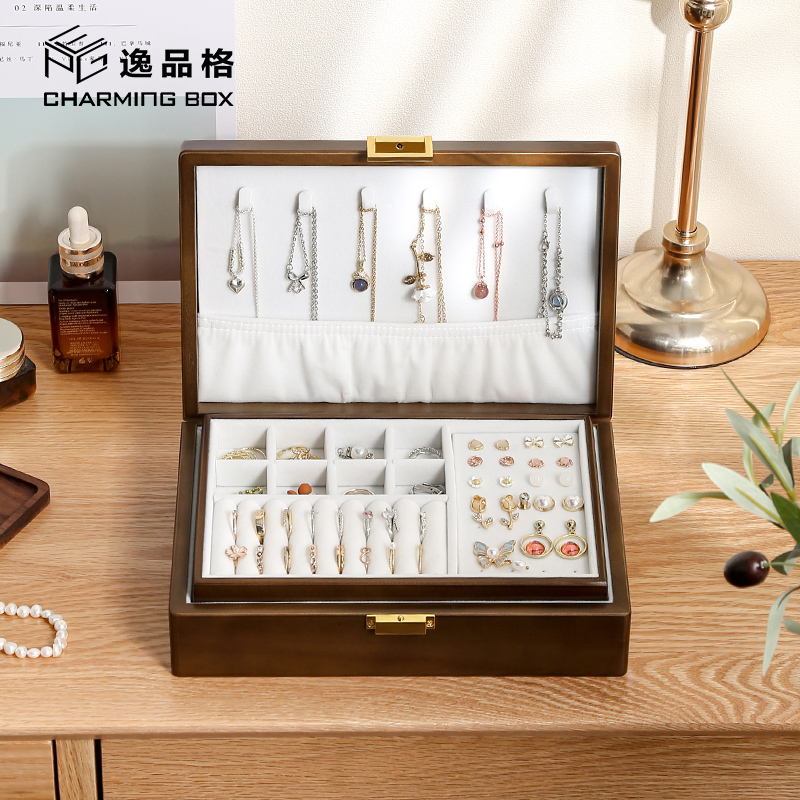 Hộp Đựng Trang Sức Bằng Gỗ Trơn Sắp Xếp Gọn Gàng Cho Nữ