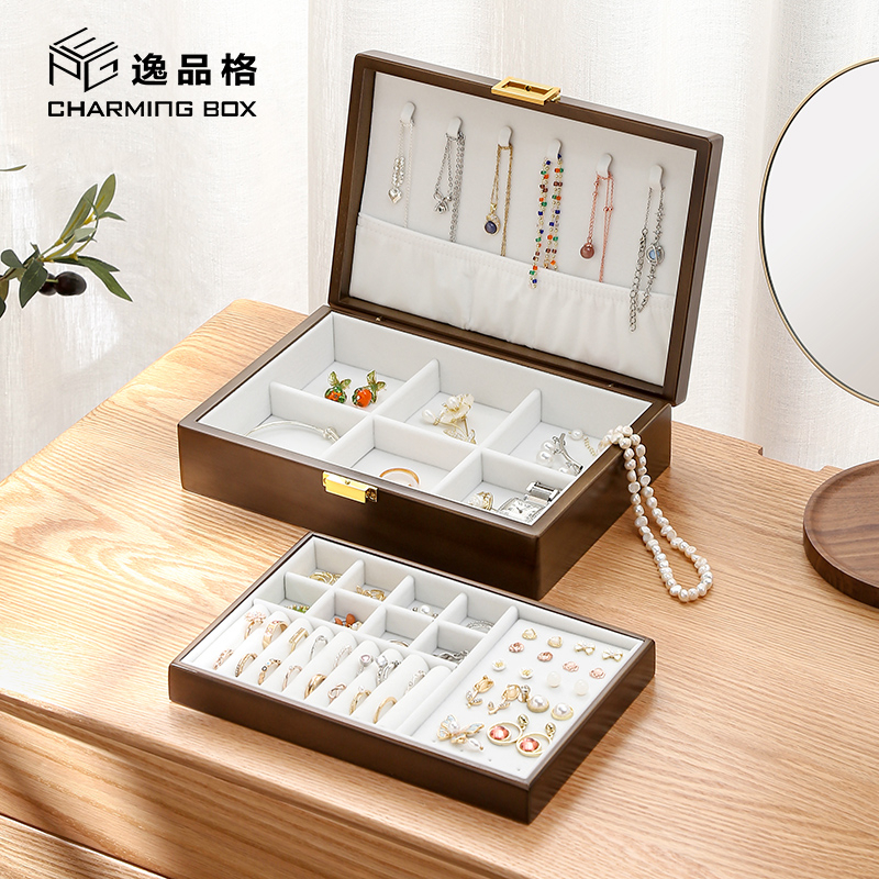 Hộp Đựng Trang Sức Bằng Gỗ Trơn Sắp Xếp Gọn Gàng Cho Nữ
