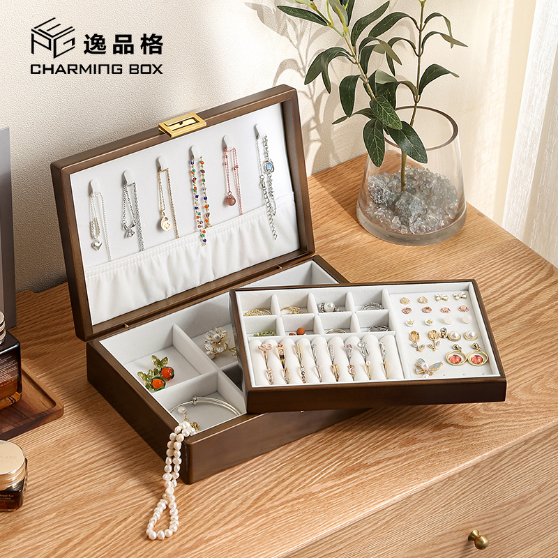 Hộp Đựng Trang Sức Bằng Gỗ Trơn Sắp Xếp Gọn Gàng Cho Nữ