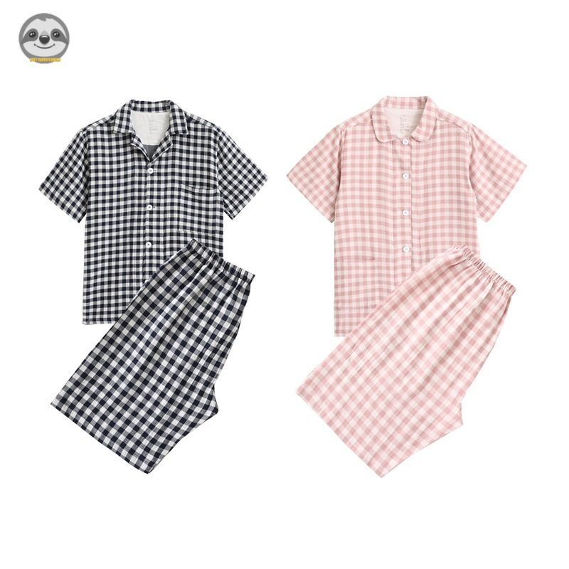 Bộ Đồ Ngủ Pijama / Quần short / Áo Tay Ngắn Hai Lớp Bằng Vải cotton Phong Cách muji Nhật Bản Dành Cho Cặp Đôi