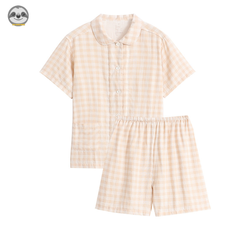 Bộ Đồ Ngủ Pijama / Quần short / Áo Tay Ngắn Hai Lớp Bằng Vải cotton Phong Cách muji Nhật Bản Dành Cho Cặp Đôi