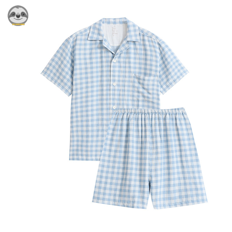 Bộ Đồ Ngủ Pijama / Quần short / Áo Tay Ngắn Hai Lớp Bằng Vải cotton Phong Cách muji Nhật Bản Dành Cho Cặp Đôi