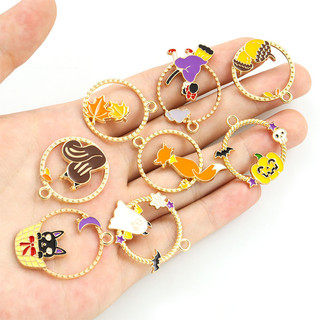 Set 10 Mặt Vòng cổ Hợp Kim Tráng Men Màu Đen Hình Phù Thủy / Dơi / Bí Ngô / Mèo Làm Đồ Trang Sức Lễ Hội Halloween DIY