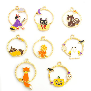 Set 10 Mặt Vòng cổ Hợp Kim Tráng Men Màu Đen Hình Phù Thủy / Dơi / Bí Ngô / Mèo Làm Đồ Trang Sức Lễ Hội Halloween DIY
