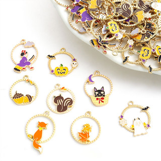 Set 10 Mặt Vòng cổ Hợp Kim Tráng Men Màu Đen Hình Phù Thủy / Dơi / Bí Ngô / Mèo Làm Đồ Trang Sức Lễ Hội Halloween DIY