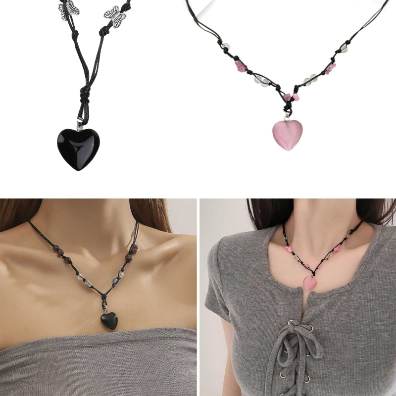 Vòng cổ Mặt Đá Tự Nhiên Hình Trái Tim Thời Trang Cho Nữ