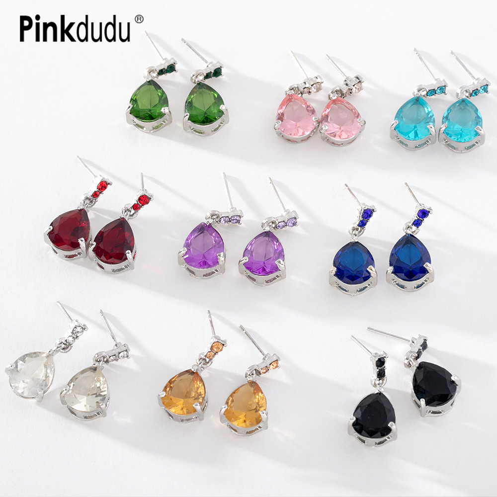 Ảnh PINKDUDU Bông Tai Đính Đá Hình Giọt Nước 8 Màu Ngọt Ngào Dễ Phối Đồ Thời Trang PD1089 1
