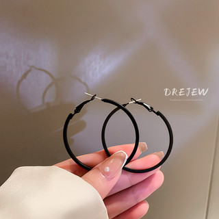 DREJEW Bông Tai Mạ Bạc 925 Hình Tròn Màu Đen Đơn Giản Phong Cách Âu Mỹ Thời Trang Cho Nữ