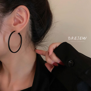 DREJEW Bông Tai Mạ Bạc 925 Hình Tròn Màu Đen Đơn Giản Phong Cách Âu Mỹ Thời Trang Cho Nữ