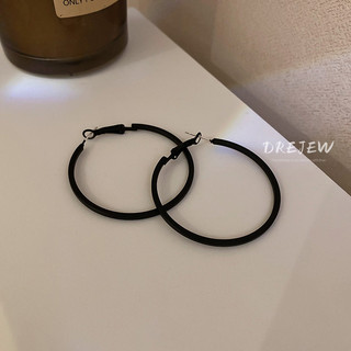 DREJEW Bông Tai Mạ Bạc 925 Hình Tròn Màu Đen Đơn Giản Phong Cách Âu Mỹ Thời Trang Cho Nữ
