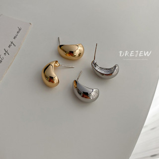 DREJEW Khuyên tai hình chữ C bằng kim loại bạc 925 phong cách Hàn Quốc thời trang cho nữ