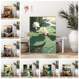 MOZI✨hoa sen biên giới 40*50cm tranh tô màu theo số Tranh phong cảnh hoạt hình kỹ thuật số tranh tô màu theo số phong cảnh tranh tô màu số hoá Sơn kỹ thuật số sơn acrylic Bộ Tranh Sơn Dầu Tự Làm Hình Phong Cảnh Trang Trí Phòng Khách