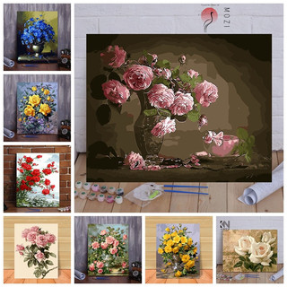 MOZI✨hoa hồng 40x50cm tranh tô màu theo số sơn dầu số hoá sơn acrylic trang trí phòng khách
