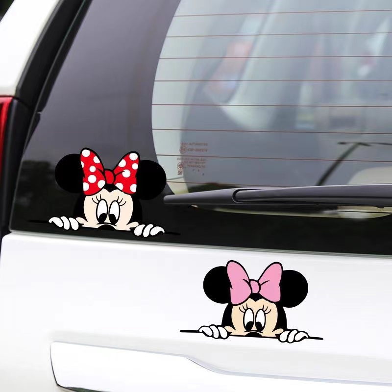 Hl Miếng Dán Trang Trí Xe Hơi Họa Tiết Hoạt Hình Mickey Minnie Dễ Thương