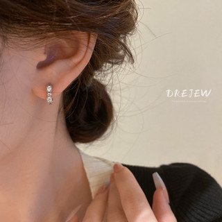 DREJEW Khuyên tai dáng tròn đính đá zircon đơn giản phong cách Nhật Hàn
