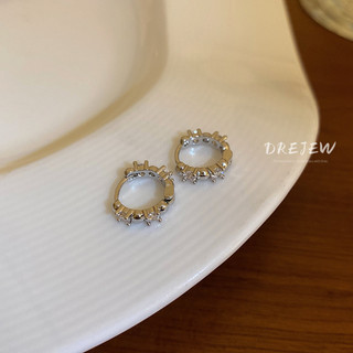 DREJEW Khuyên tai dáng tròn đính đá zircon đơn giản phong cách Nhật Hàn
