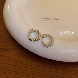 DREJEW Khuyên tai dáng tròn đính đá zircon đơn giản phong cách Nhật Hàn
