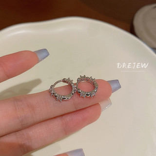 DREJEW Khuyên tai dáng tròn đính đá zircon đơn giản phong cách Nhật Hàn