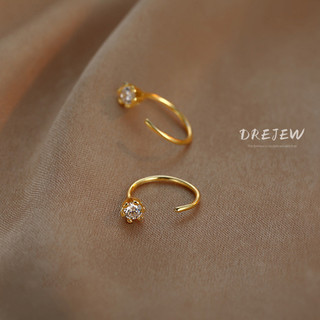 DREJEW Khuyên tai bạc đính đá zircon hình học đơn giản phong cách Hàn Quốc thời trang độc đáo cho nữ