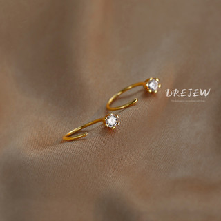 DREJEW Khuyên tai bạc đính đá zircon hình học đơn giản phong cách Hàn Quốc thời trang độc đáo cho nữ