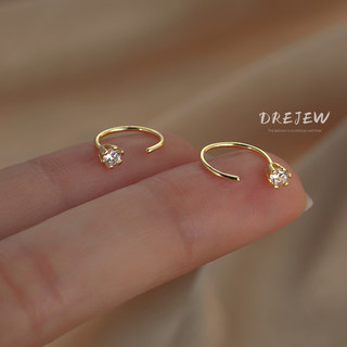 DREJEW Khuyên tai bạc đính đá zircon hình học đơn giản phong cách Hàn Quốc thời trang độc đáo cho nữ