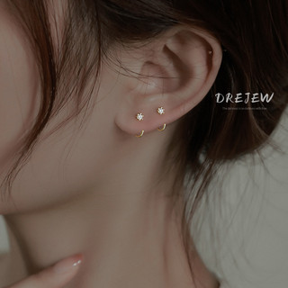 DREJEW Khuyên tai bạc đính đá zircon hình học đơn giản phong cách Hàn Quốc thời trang độc đáo cho nữ