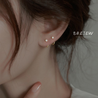 DREJEW Khuyên tai bạc đính đá zircon hình học đơn giản phong cách Hàn Quốc thời trang độc đáo cho nữ