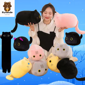 Rytanda Black Cat Plush Toys Búp bê nhồi bông hình mèo gối ôm dài trang trí phòng ngủ làm quà tặng sinh nhật cho trẻ em
