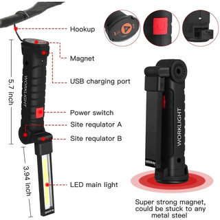 Đèn led Làm Việc Sạc Điện Từ Tính Có Thể Sạc Lại Xoay 360 Độ° Đèn Pin cob 5 Chế Độ Xoay Được Có Giá Đỡ Dùng Sửa Chữa Xe Hơi / garage / Nướng bbq