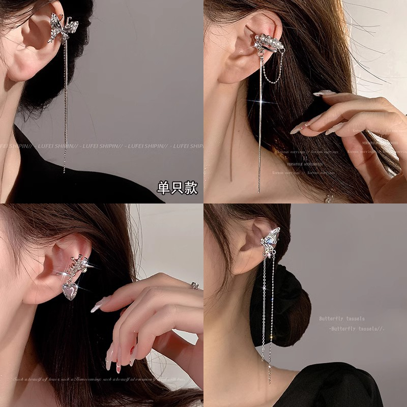 Kẹp xương tai tua rua hình trái tim hợp kim thời trang dành cho nữ