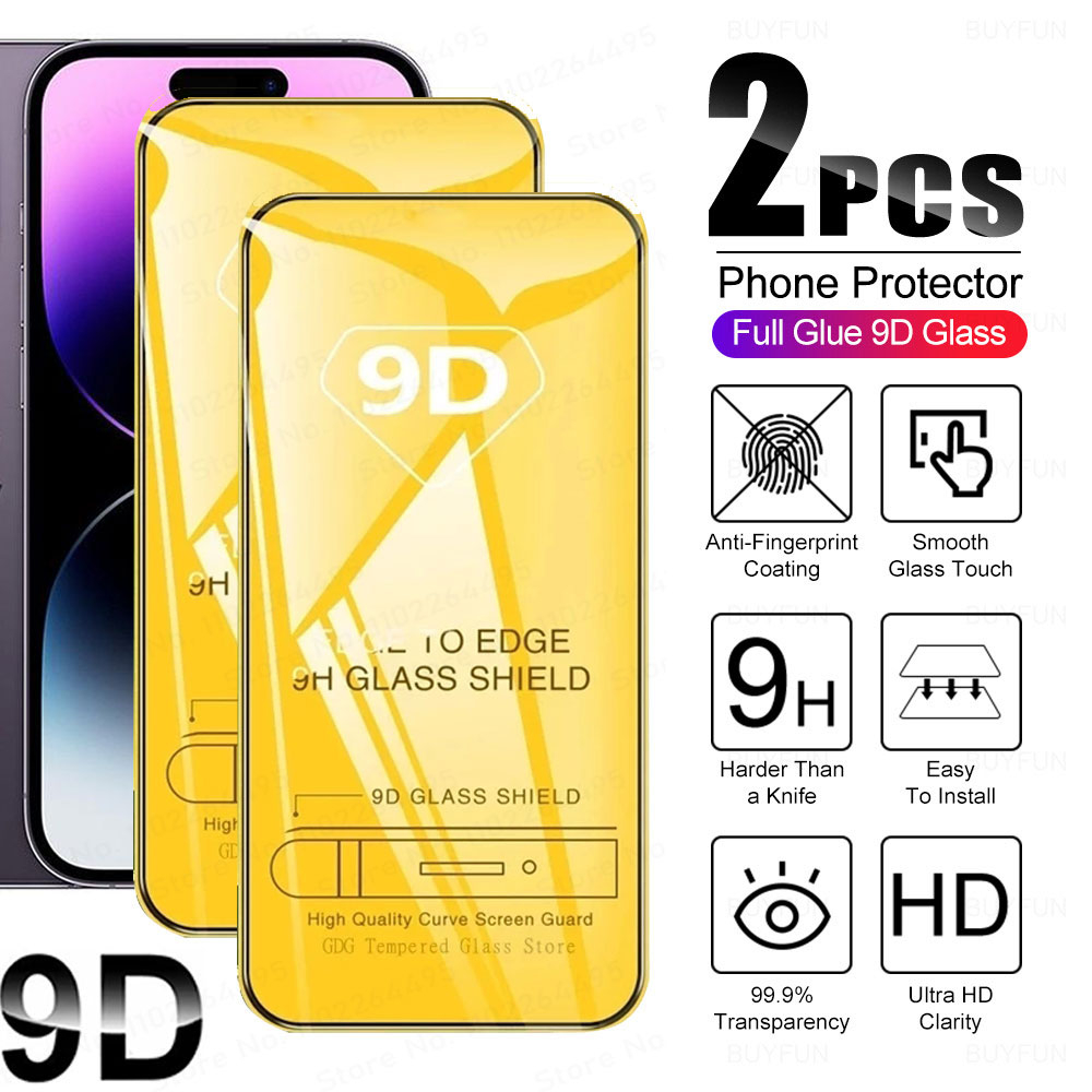 Set 2 Kính Cường Lực 9D Bảo Vệ Màn Hình Điện Thoại IPhone 15 14 Plus 13 12 11 Pro Max X XR XS Max 7 8 6S 14 Plus