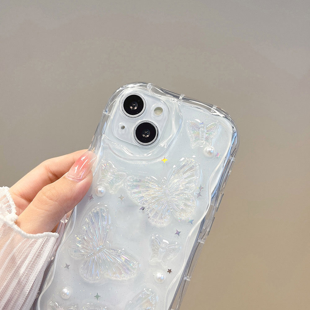Dành cho iPhone 16 14 Pro MAX 15plus Ốp điện thoại hình bướm ba chiều trong suốt cho iPhone 15 14 13 12 11 Pro MAX XS MAX XR XS X 14 Plus Ốp lưng TPU trong suốt