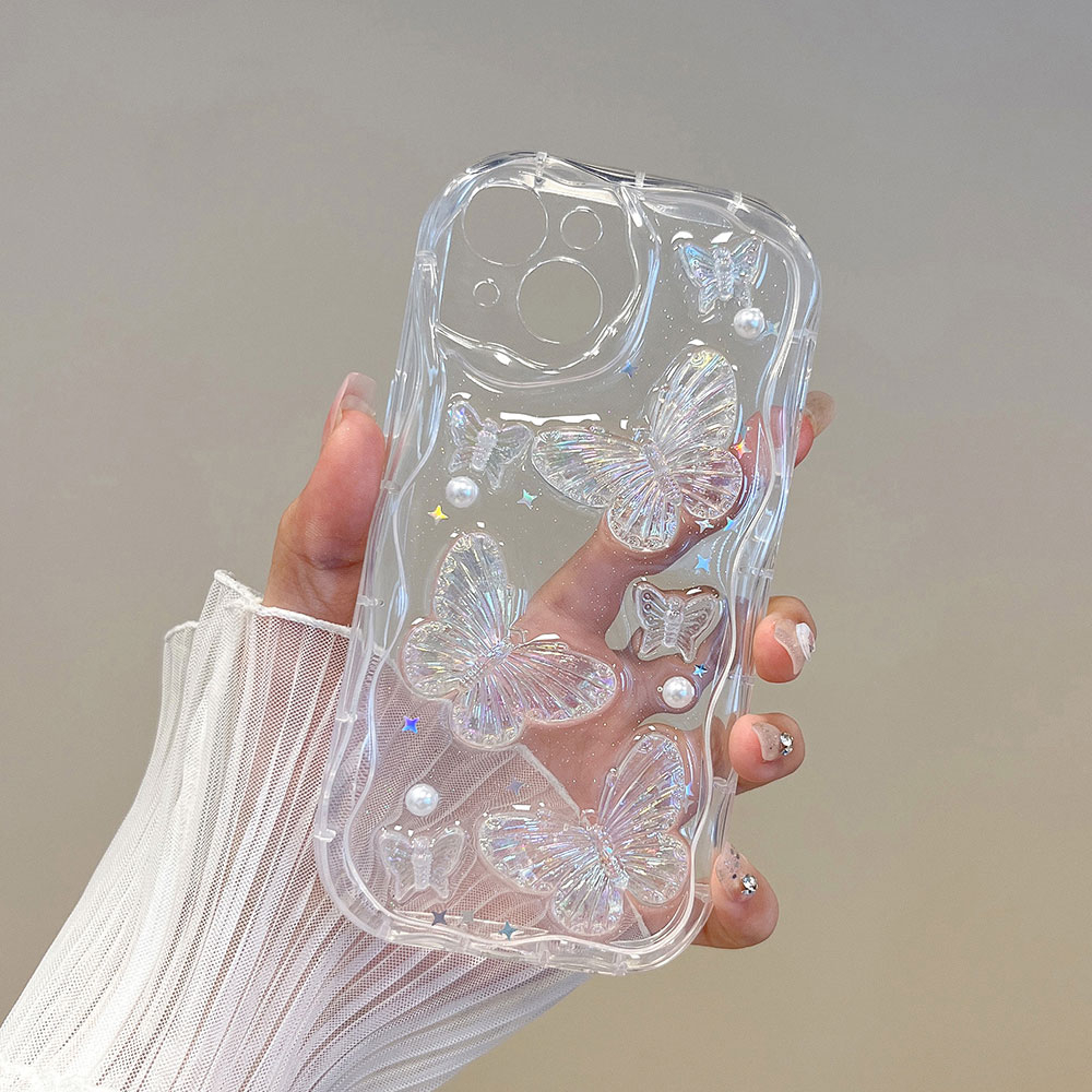 Dành cho iPhone 16 14 Pro MAX 15plus Ốp điện thoại hình bướm ba chiều trong suốt cho iPhone 15 14 13 12 11 Pro MAX XS MAX XR XS X 14 Plus Ốp lưng TPU trong suốt