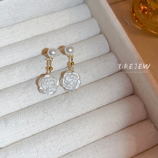 DREJEW Khuyên tai mạ bạc hình hoa trà đính ngọc trai phong cách mori Hàn Quốc dễ phối đồ