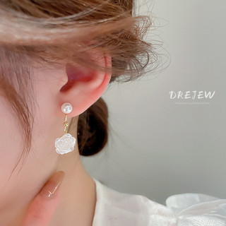 DREJEW Khuyên tai mạ bạc hình hoa trà đính ngọc trai phong cách mori Hàn Quốc dễ phối đồ
