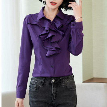 Áo Sơ Mi Chiffon Cổ Đứng Tay Dài Phối Ren Phong Cách Hàn Quốc Dành Cho Nữ