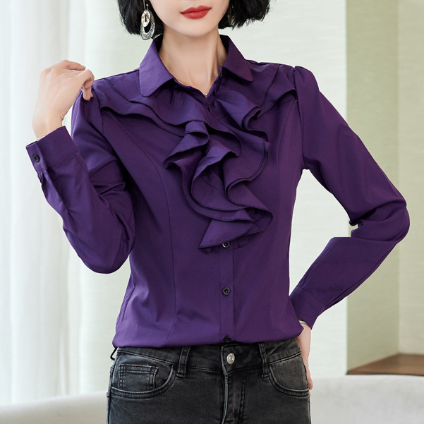 Áo Sơ Mi Chiffon Cổ Đứng Tay Dài Phối Ren Phong Cách Hàn Quốc Dành Cho Nữ
