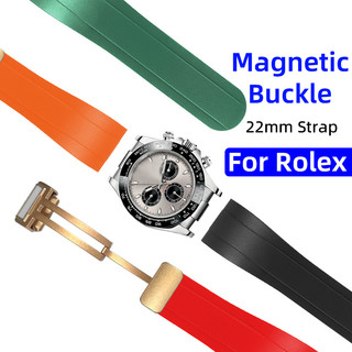 Dây Đeo Đồng Hồ Bằng Silicone Cao Su Dày 22mm Khóa Cài Vàng Chống Nước Cho Rolex