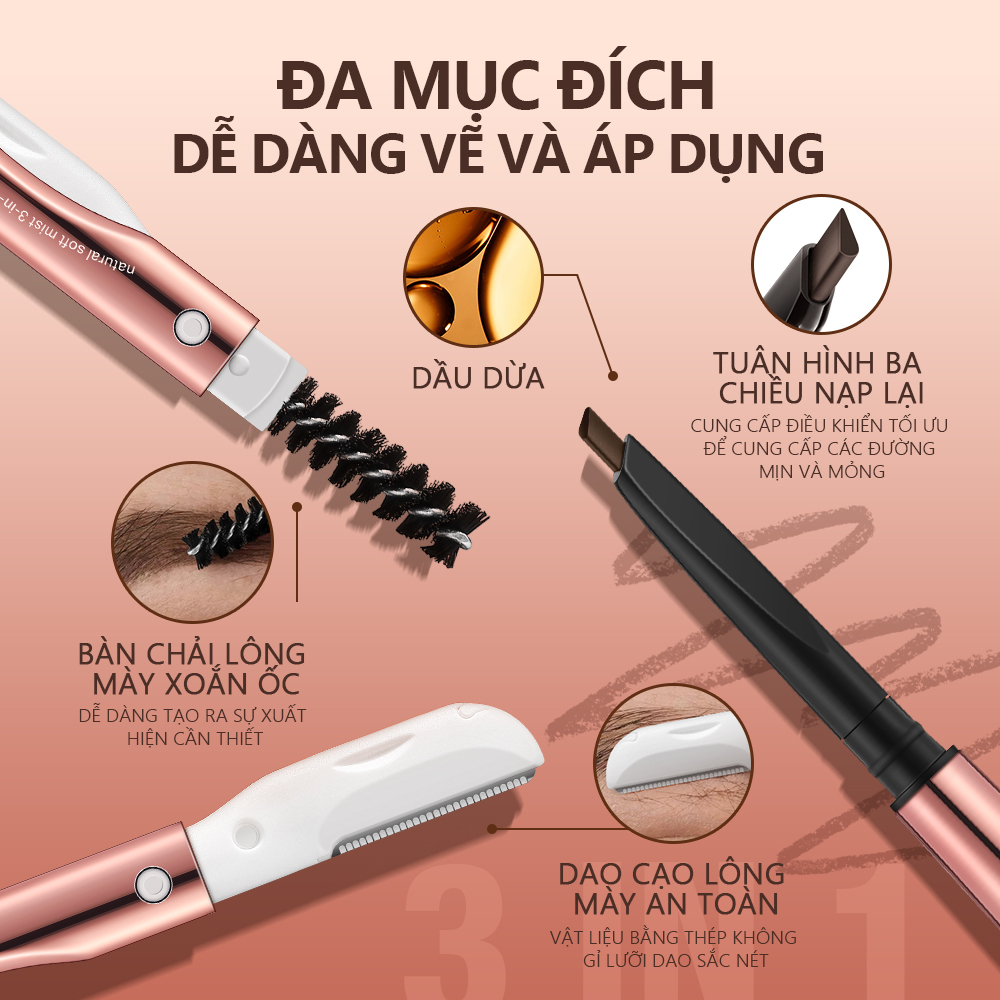 Ảnh Chì kẻ lông mày O.TWO.O thiết kế 2 trong 1 kháng nước lâu trôi với 6 màu tùy chọn 30g 2