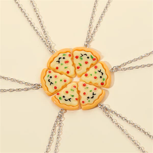 Set 6 Vòng cổ / Móc Khóa Hình Bánh Pizza 3D Dễ Thương DIY