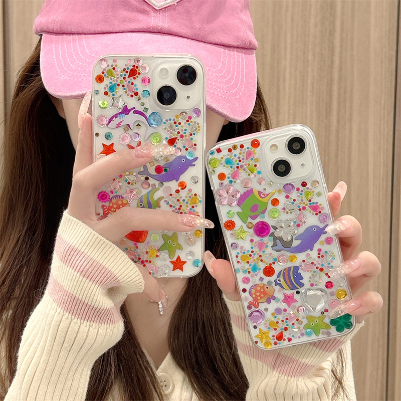 Iphone 16 15 14 14 Pro max 13 Pro max Diamond Sea World họa tiết keo chất liệu điện thoại