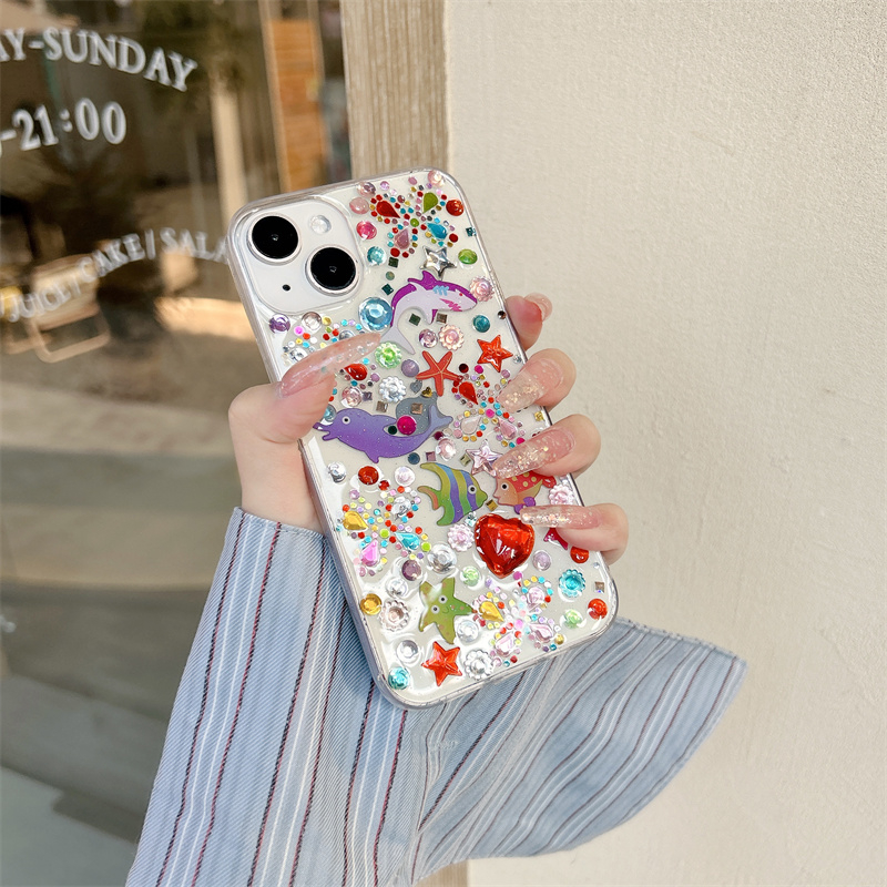 Iphone 16 15 14 14 Pro max 13 Pro max Diamond Sea World họa tiết keo chất liệu điện thoại